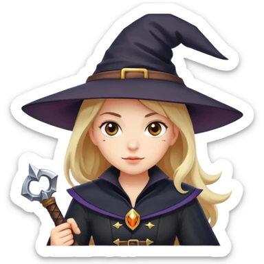 A girl in a captain's uniform and a witch's hat, holding a sword. sticker