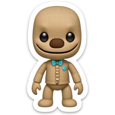 Make me a realistic Sackboy character from littlebigplanet game sticker
