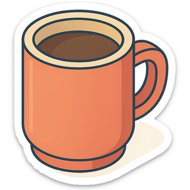 side view of a coffee mug, 2D isometric style, soft rounded shapes, clean contours, pastel palette, detailed shadows and highlights, modern illustration, transparent background sticker