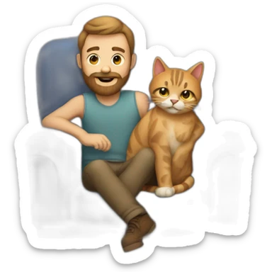 man with beard with cat on lap sticker