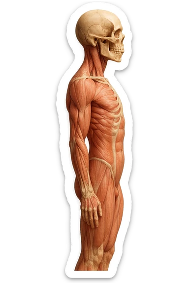 CORPO UMANO ANATOMICO REALISTICO DI PROFILO CON CURVA LOMBARE PIATTA, iperrealistico 4k sticker