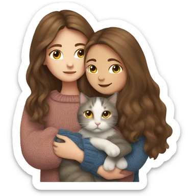 Girl with long brown hair in sweater hugging a british fold cat sticker