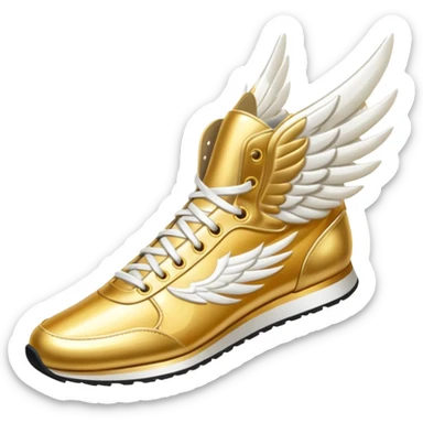 Gold track shoe with white wings sticker