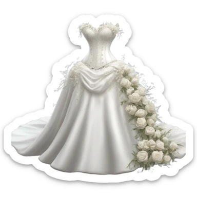 Hyper Realistic ornate corset Wedding dress displays white with flowers  sticker