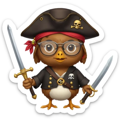 chick animal with glasses, pirate sticker