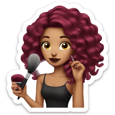 Beautiful tattooed burgundy long haired woman doing her makeup sticker