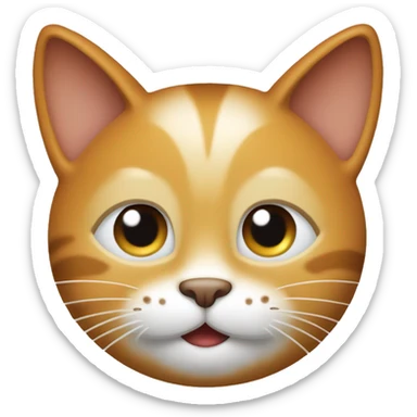 Create an emoji of a happy cat with pointy ears, a round body, and a big smile. The cat should be light orange with white spots. sticker