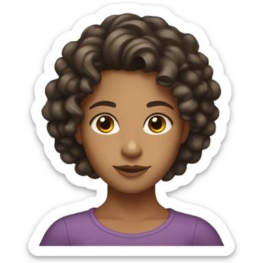 girl with tanned skin, curly long very dark brown hair and brown eyes. sticker