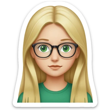 girl with long blonde hair, green eyes, and glasses sticker