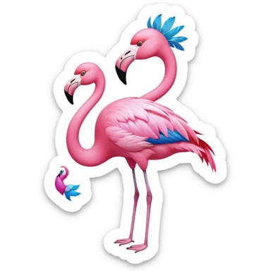 Flamingo wearing a blue Bahamas flower on its head  sticker