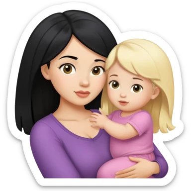 Black hair mom and blonde baby girl sticker