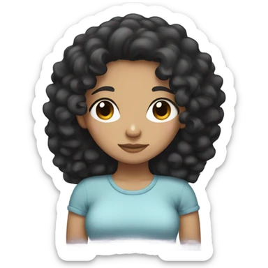 Sleepy girl with black curly hair sticker