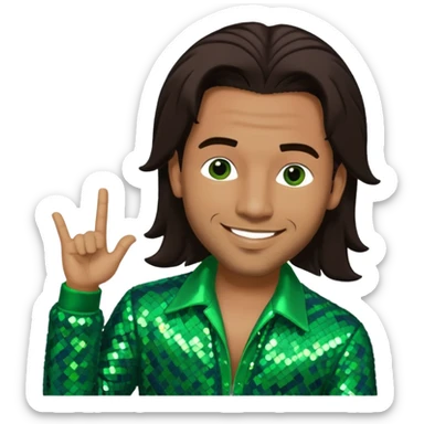 Sam Watters, Male R&B Singer (b. 1970) from Color Me Badd with long dark brown hair, green sequin outfit, light skin  sticker