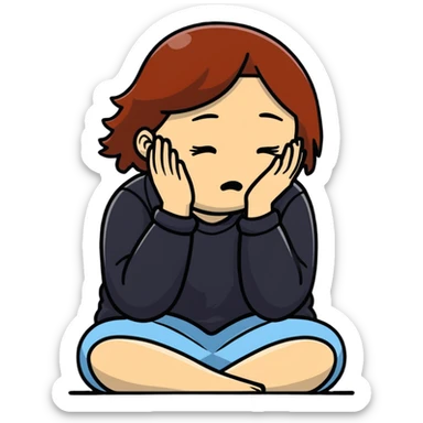 woman sitting and crying covering her face with her arms sticker