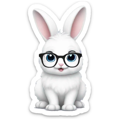 adorable super fluffy white bunny with glasses sticker