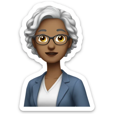 44 year old white afab non binary teacher with blue eyes and brownish grey hair standing in front of a white board sticker