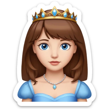 princess with brown hair and bangs and blue eyes sticker