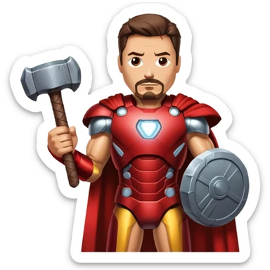 ironman having thors hammer sticker