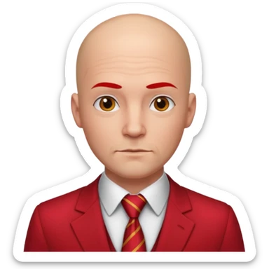 man Bald with red necktie, red dress,tattoo, square face. sticker