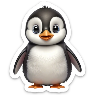 Cinematic Comical Baby Penguin Portrait Emoji, Head tilted dramatically with an exaggeratedly shocked expression, featuring delightfully fluffy plumage with wide, comically expressive eyes full of humorous disbelief, Simplified yet hilariously expressive features, highly detailed, glowing with a slightly sassy polar glow, high shine, dramatic yet playful, stylized with an air of cheeky innocence, soft glowing outline, capturing the essence of a meme-worthy baby penguin that seems ready to side-eye its way into viral fame! sticker