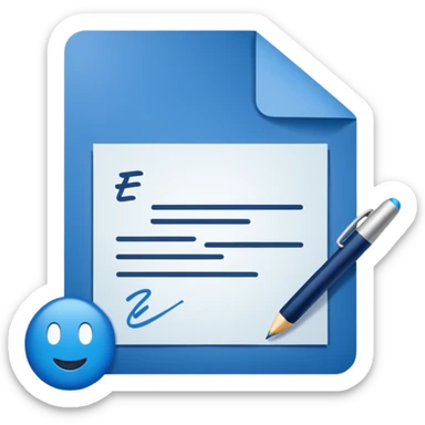 Emoji de una hoja firmada con una firma azul simulada y título “Autorización”. sticker