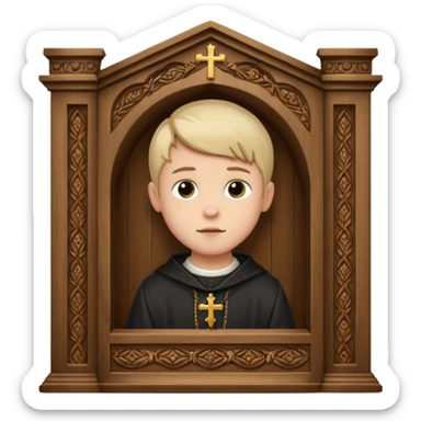 Chico en un confesionario entero católico sticker