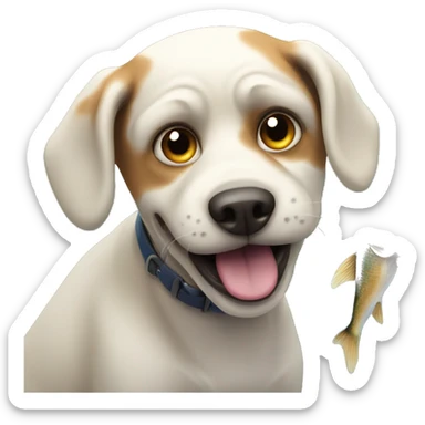 ugly dog catching fish sticker