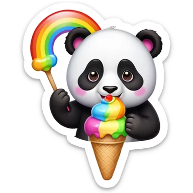 Panda eating ice cream rainbow  sticker