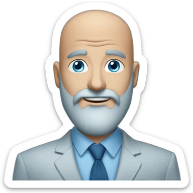 blue-eyed full smile aching bald man with a long beard in a blue suit sticker