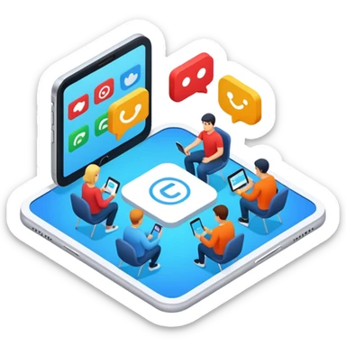 isometric, image of multi-channel experience with Teams, Mobile, Chat, Portal sticker