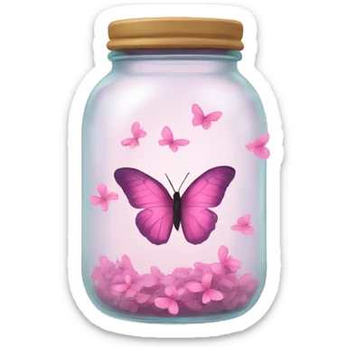 glass jar with pink butterflies inside sticker