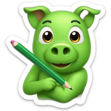 green piggy holding a pencil sticker