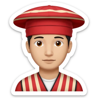 man wearing a Nepali Dhaka topi with stripes and design on it and it should be in red colour sticker