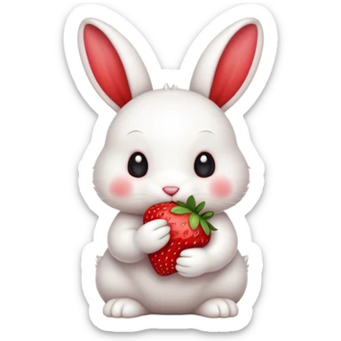 white bunny eating strawberry cute sticker