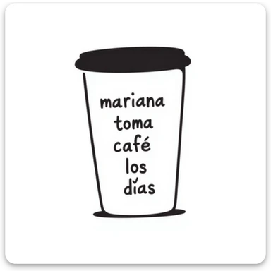 a hand drawn doodle of a coffee cup with the phrase 'mariana toma café todos los días' clearly visible sticker