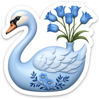 Light blue swan shaped vase with blue flowers in it sticker