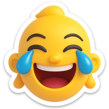 Create a cry-laughing emoji with large blue tears streaming from the eyes in the style of Microsoft 3D fluent emojis. The emoji should have no background and keep the original 3D Microsoft fluent style look. sticker