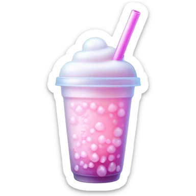 Frosted Bubble Tea "A pastel pink bubble tea with a frosted cup design, shiny ice cubes, glowing tapioca pearls, and a straw sparkling with magical light effects." sticker