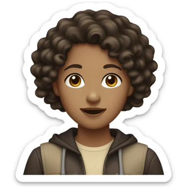 Dark brown Wavy curly haired beige skin teenager girl sticker