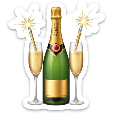 champagne bottle and champagne glasses and champagne sparklers on the bottle sticker