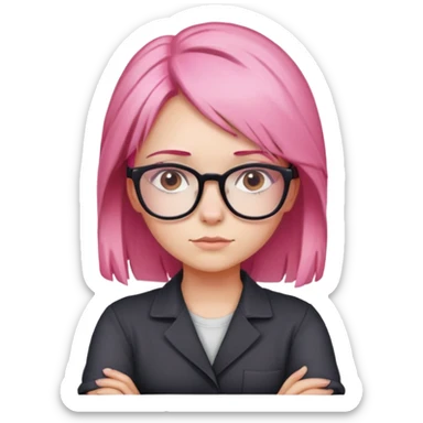 Girl with pink hair and glasses crossing her arms looking confident sticker