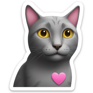 grey cat with pink hearts on a base of simple version of yellow cat sticker