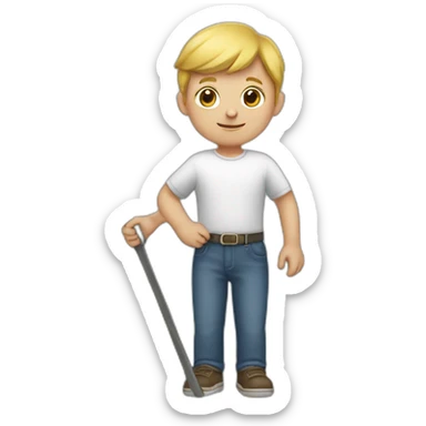 white kid holding a rake sticker