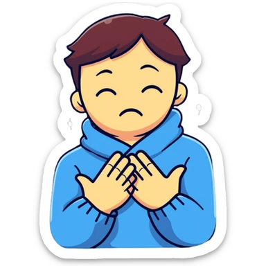 Crossed hands around neck crying face sticker