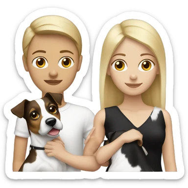 Blonde woman holding a black brown and white jack russell sticker