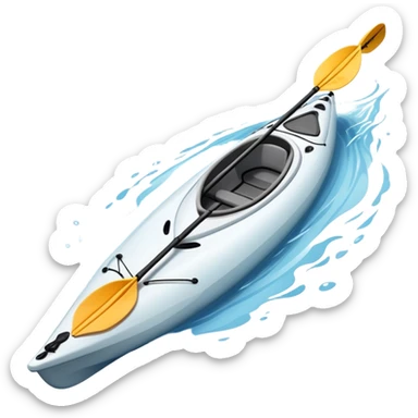 An icon showing a close-up of a sleek kayak with double-bladed paddles gliding through water. Splashes surround the boat as it cuts across a calm surface, symbolizing speed and focus. Transparent background emphasizes the dynamic and personal nature of kayak paddling. sticker