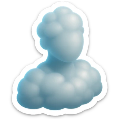 person made entirely of bright, convex clouds, shoulder up, front view, matte glass style sticker