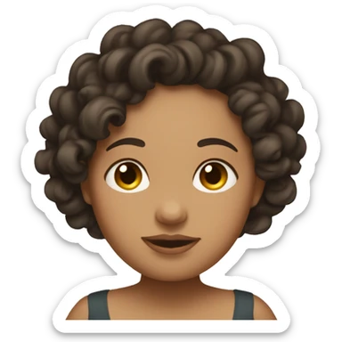 Pregnant women with curly dark brown hair mid length looking down at bump sticker