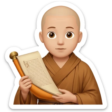 A gentle monk in simple robes, holding a scroll with serene expression.
 sticker