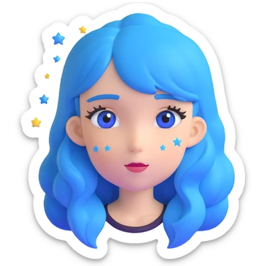girl with blue hair and stars in her eyes sticker